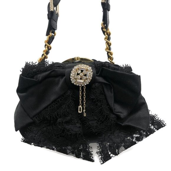 Dolce & Gabbana Black Satin & Lace Clutch Evening